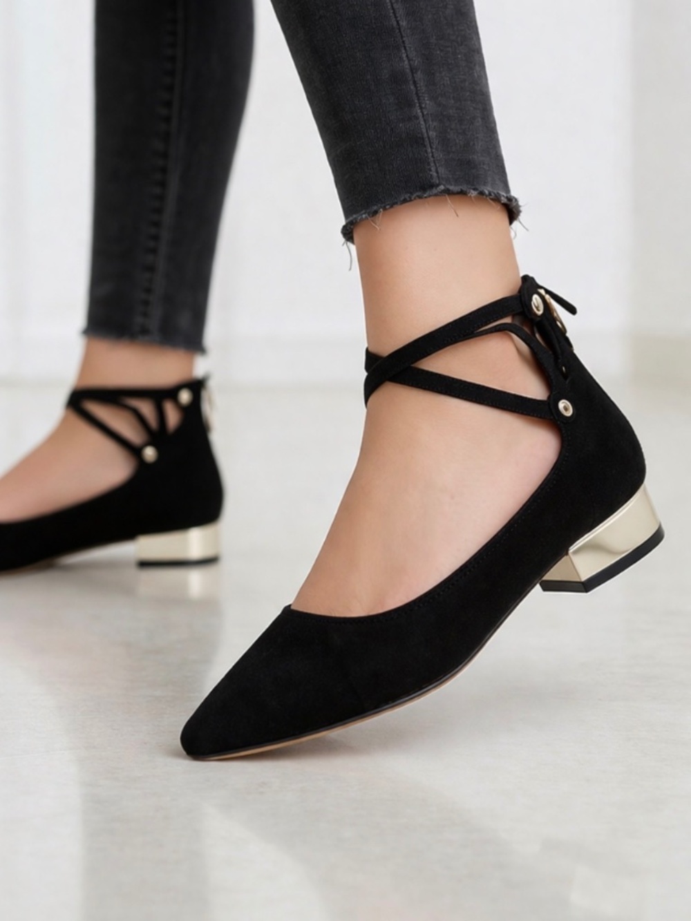 Aldo Black Suede Marieta Flats Gold Heel Zip Ballet New Shoes Size 9 - Picture 1 of 7